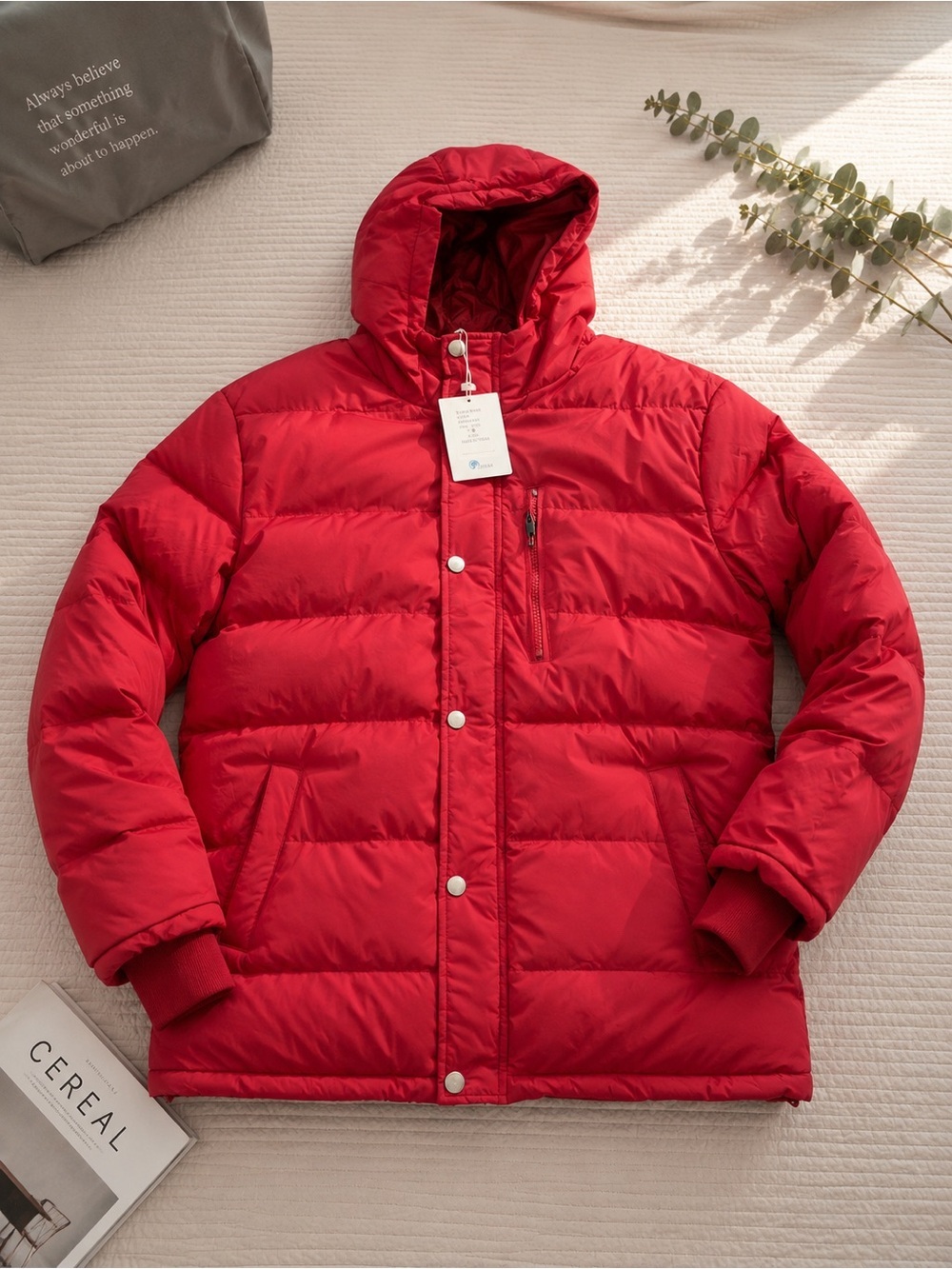 Men's Hooded Red Puffer Jacket